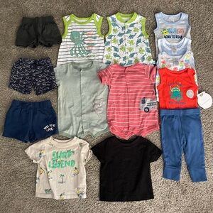 0-3 month boys warm weather bundle - 11 pcs - tanktops, t-shirts, & shorts